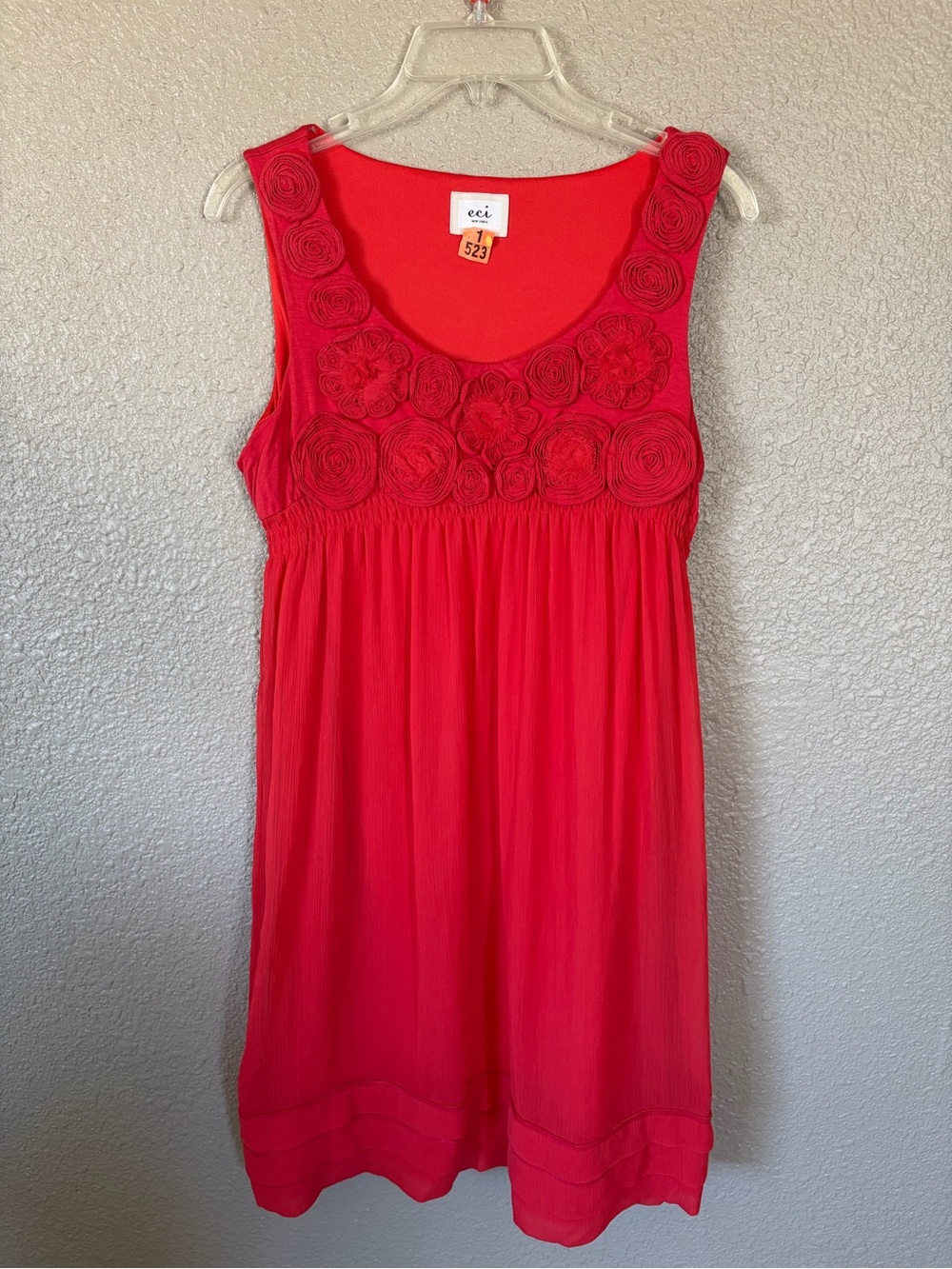 ECI New York Red Floral Rosette Tank Dress Women’s Size 8